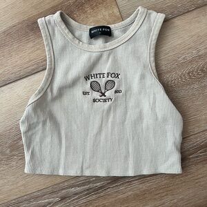 White Fox Cream Ribbed Crop Top